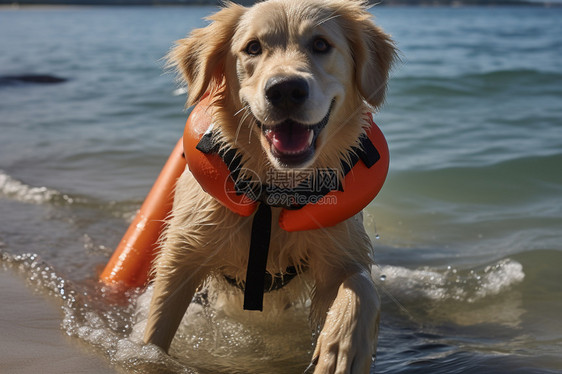 穿救生衣的救生犬图片