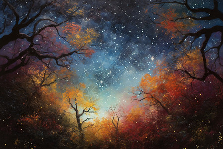夜晚森林里的星空背景图片