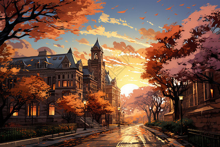 小镇秋天的风景图片