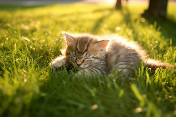 草地上享受阳光的猫咪图片