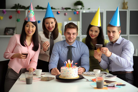 庆祝生日的职场同事背景图片