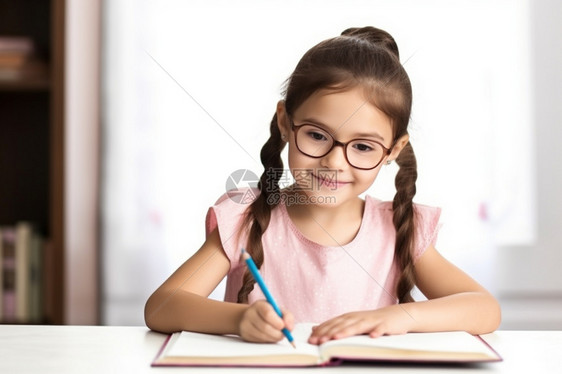正在写作业的小女孩图片
