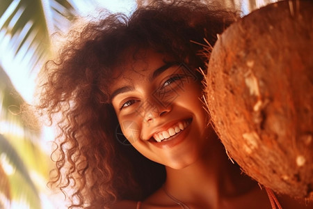 阳光下采摘椰子的女人图片