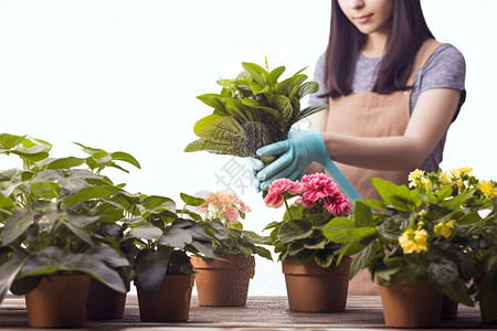 摆弄植物的园艺师图片