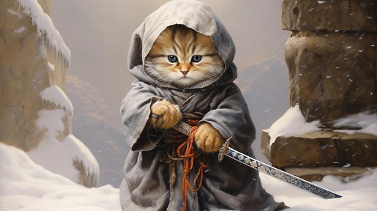 拿着剑的侠义小猫高清图片