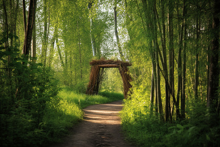 林间小路绿色的竹林背景