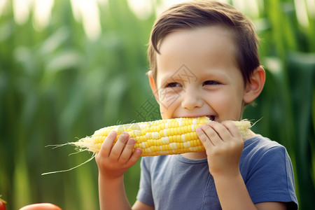 吃玉米的男孩图片