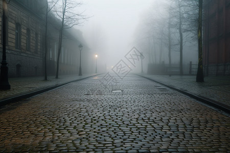 雾气弥漫的石头路背景图片