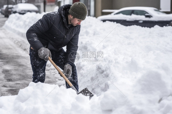 铲雪的男子图片