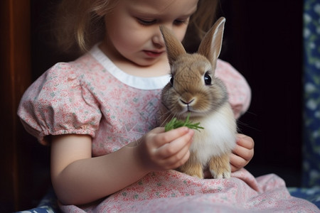 女孩与小动物喂养兔子的小女孩背景