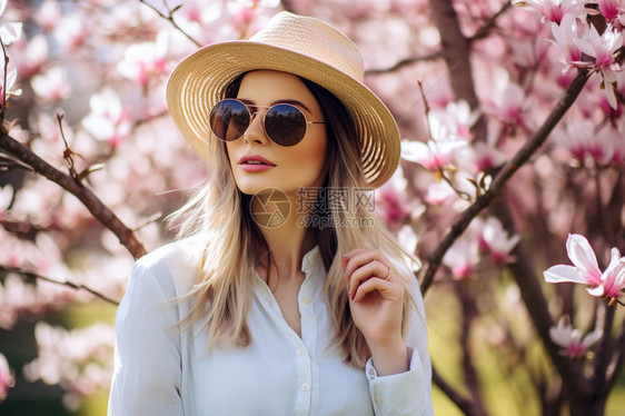 戴草帽的女士图片