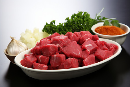 切牛肉盘子里的生牛肉背景