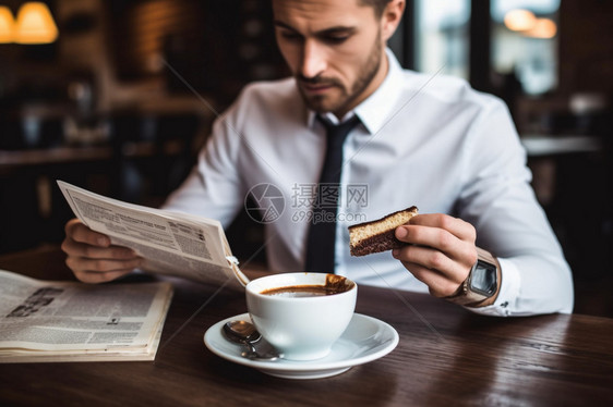 喝咖啡看报纸的人图片