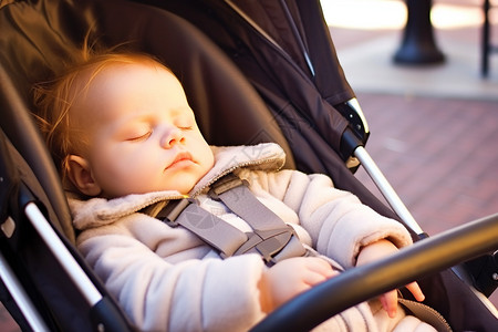 婴儿车上熟睡的宝宝图片