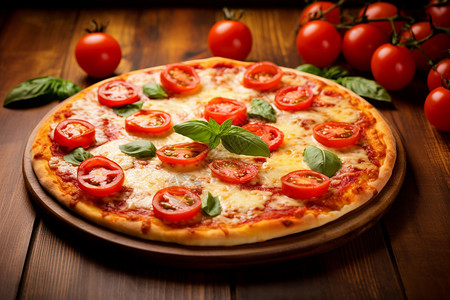 美食调料圆形美味的番茄披萨背景
