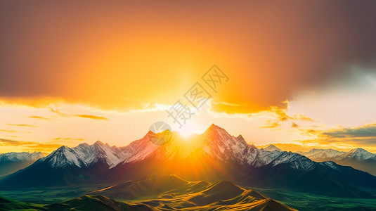 太阳升起时的山峰图片