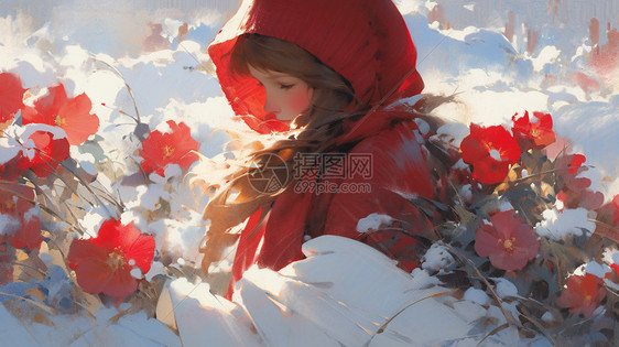 雪地里的小女孩图片