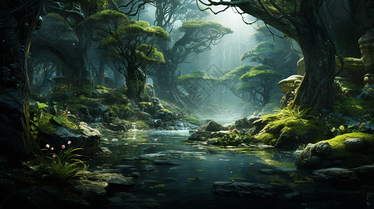 中国风格的原始森林背景图片