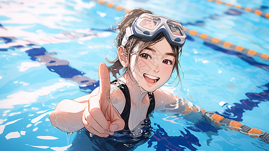 泳池游泳的小女孩图片