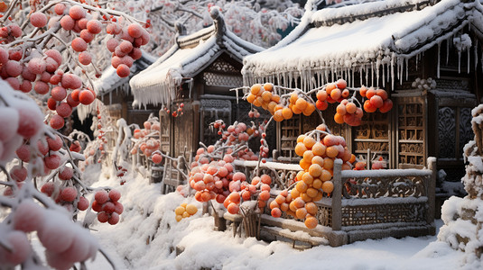 被雪覆盖的房子图片