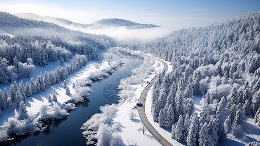 独特的森林雪景背景