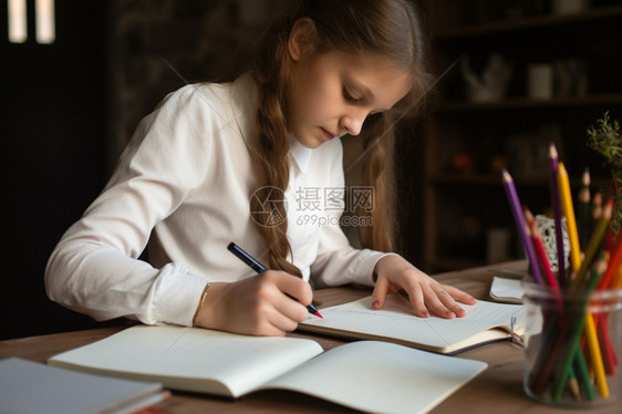 认真学习的女学生图片