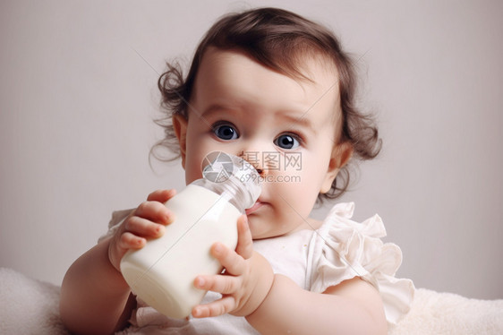 抱着奶瓶的小婴儿图片