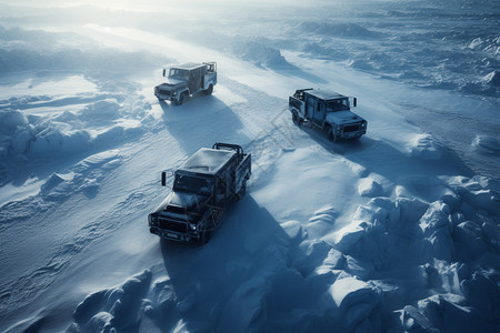 三辆雪地卡车图片