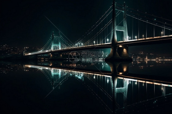 水中反射的现代悬索桥图片