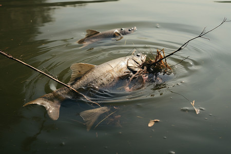 污水中漂浮的死鱼高清图片