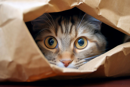 纸袋里偷看的小猫咪背景图片