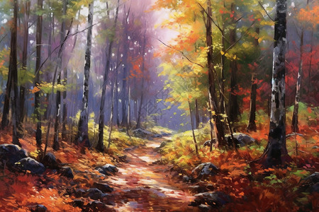 美丽的秋天森林插图背景图片
