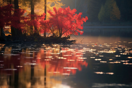 水面深秋远景图片