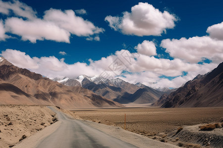 山脉下的道路图片