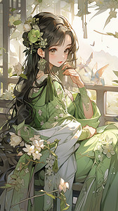 唯美汉服女孩插画图片