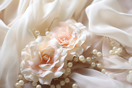 裙子上的珍珠立体花背景图片