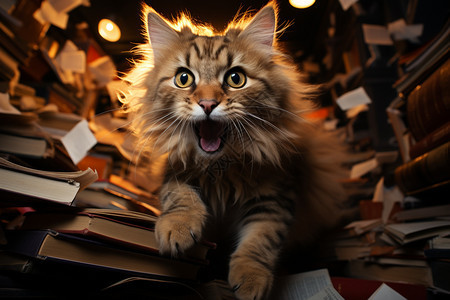 书本中的猫咪图片