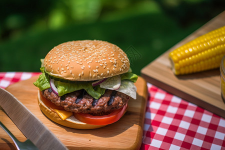野餐的牛肉汉堡图片