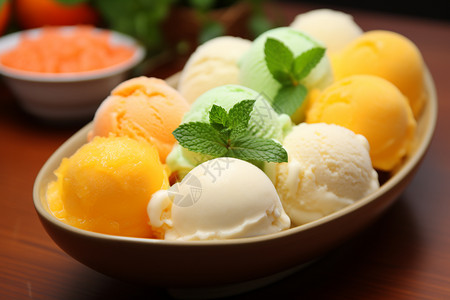 不同口味的冰淇淋雪球背景图片
