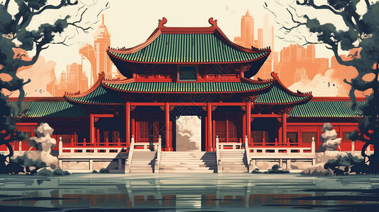 古代建筑插画背景图片