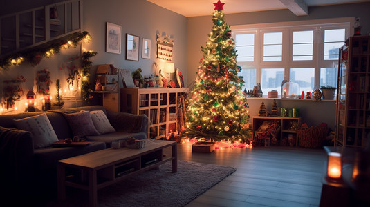 圣诞节的美丽客厅装饰图片