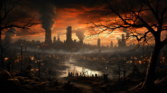 工业污染后的城市图片