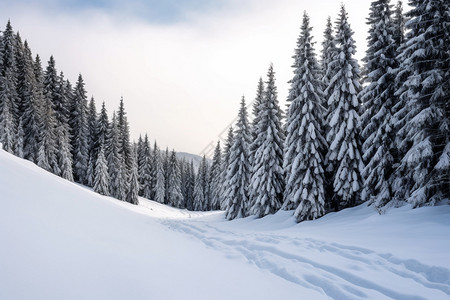 小雪冬天的森林背景