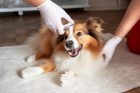 兽医在检查狗的身体高清图片