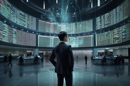 站在证券中心的男人图片