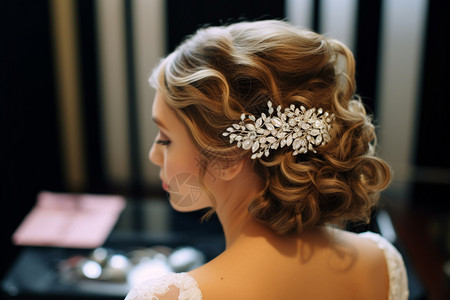 时髦的金卷发婚礼发型图片