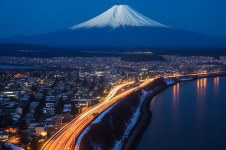 夜晚美丽的富士山景观图片