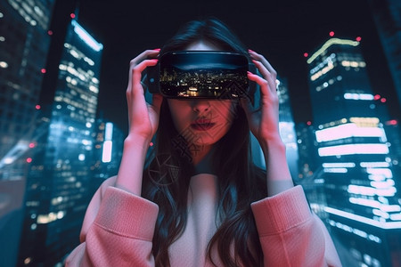 使用VR虚拟技术的女孩图片
