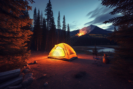 森林中野营夜晚山林中的露营背景