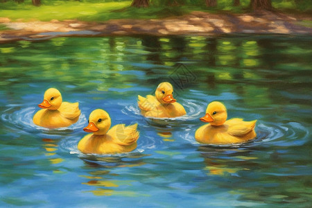 4只鸭子在水里游图片
